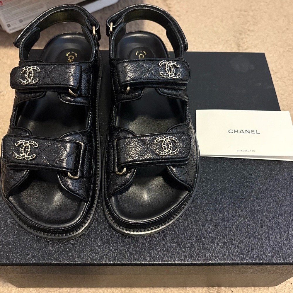 AUTHENTIC CHANEL BLACK DAD SANDALS SIZE 36.5 EU